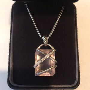 David Yurman Rose Quart Cable Wrap Pendant